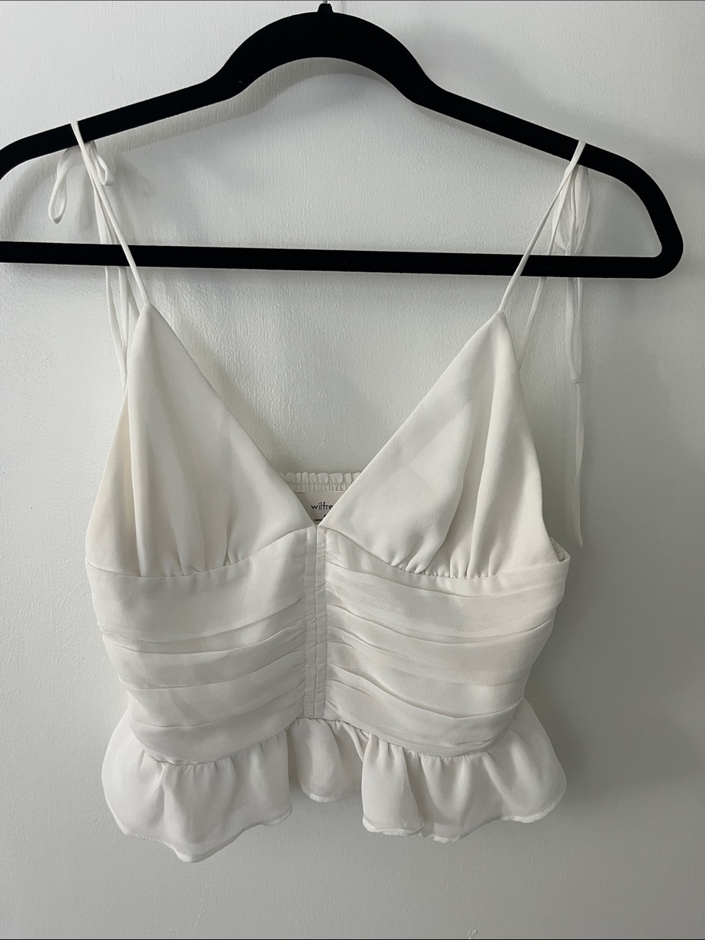 Wilfred Aritzia White Ruched Tie-Strap Peplum Camisole
